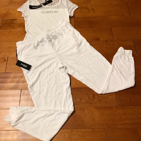 Bebe rhinestone logo T-shirt & zuma pant L - Picture 2 of 8